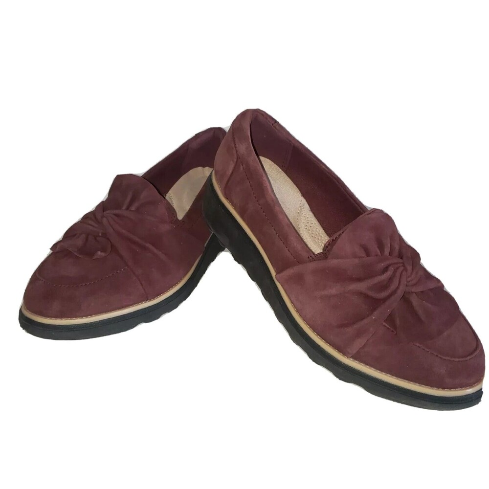 Clarks Collection Suede Slip-On Loafer Sharon Dasher Aubergine Burgundy  S 7